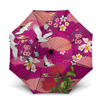 Hawaiian and Japanese Culture Together Umbrella Pink Ohia Lehua Plumeria and Sakura Blooming LT03 One Size Folded 11.42 inch Opened Diameter 37.4 inch Pink - Polynesian Pride