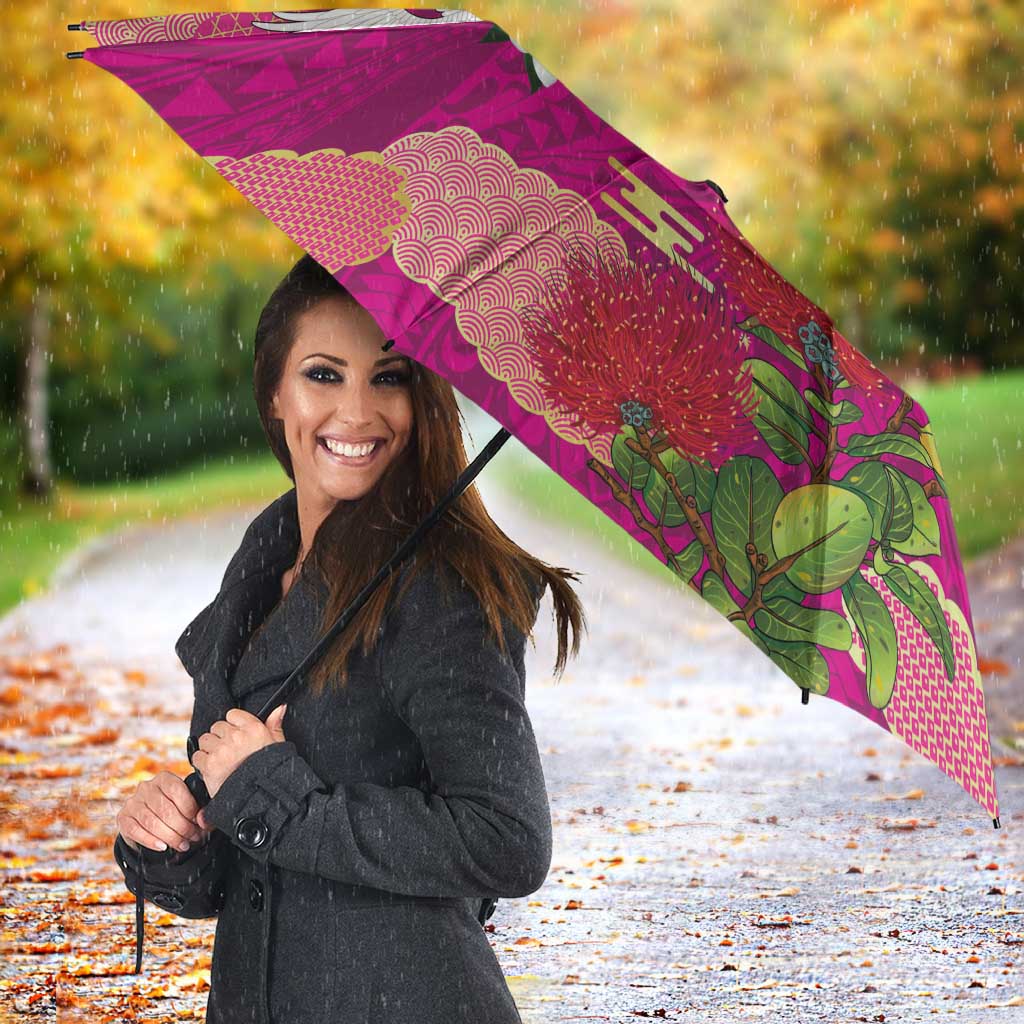 Hawaiian and Japanese Culture Together Umbrella Pink Ohia Lehua Plumeria and Sakura Blooming LT03 - Polynesian Pride