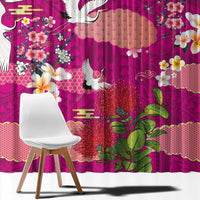Hawaiian and Japanese Culture Together Window Curtain Pink Ohia Lehua Plumeria and Sakura Blooming LT03 - Polynesian Pride