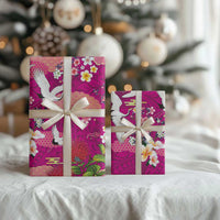 Hawaiian and Japanese Culture Together Wrapping Paper Pink Ohia Lehua Plumeria and Sakura Blooming LT03 - Polynesian Pride