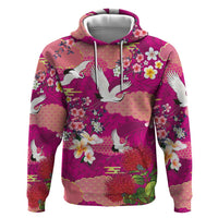 Hawaiian and Japanese Culture Together Zip Hoodie Pink Ohia Lehua Plumeria and Sakura Blooming LT03 Pullover Hoodie Pink - Polynesian Pride