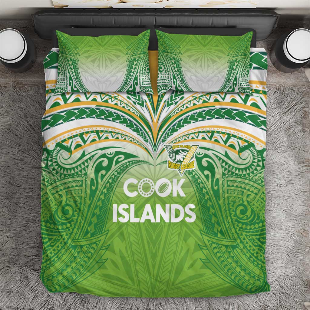 Cook Islands Rugby League Bedding Set Tatau Tribal Motifs-Light Green Color - Polynesian Pride