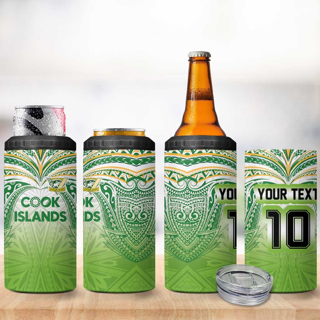 Custom Cook Islands Rugby League 4 in 1 Can Cooler Tumbler Tatau Tribal Motifs-Light Green Color LT03 - Polynesian Pride