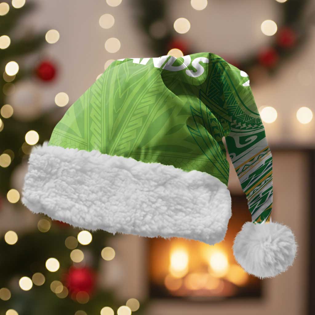 Cook Islands Rugby League Christmas Santa Hat Tatau Tribal Motifs-Light Green Color LT03 With Fur Green - Polynesian Pride