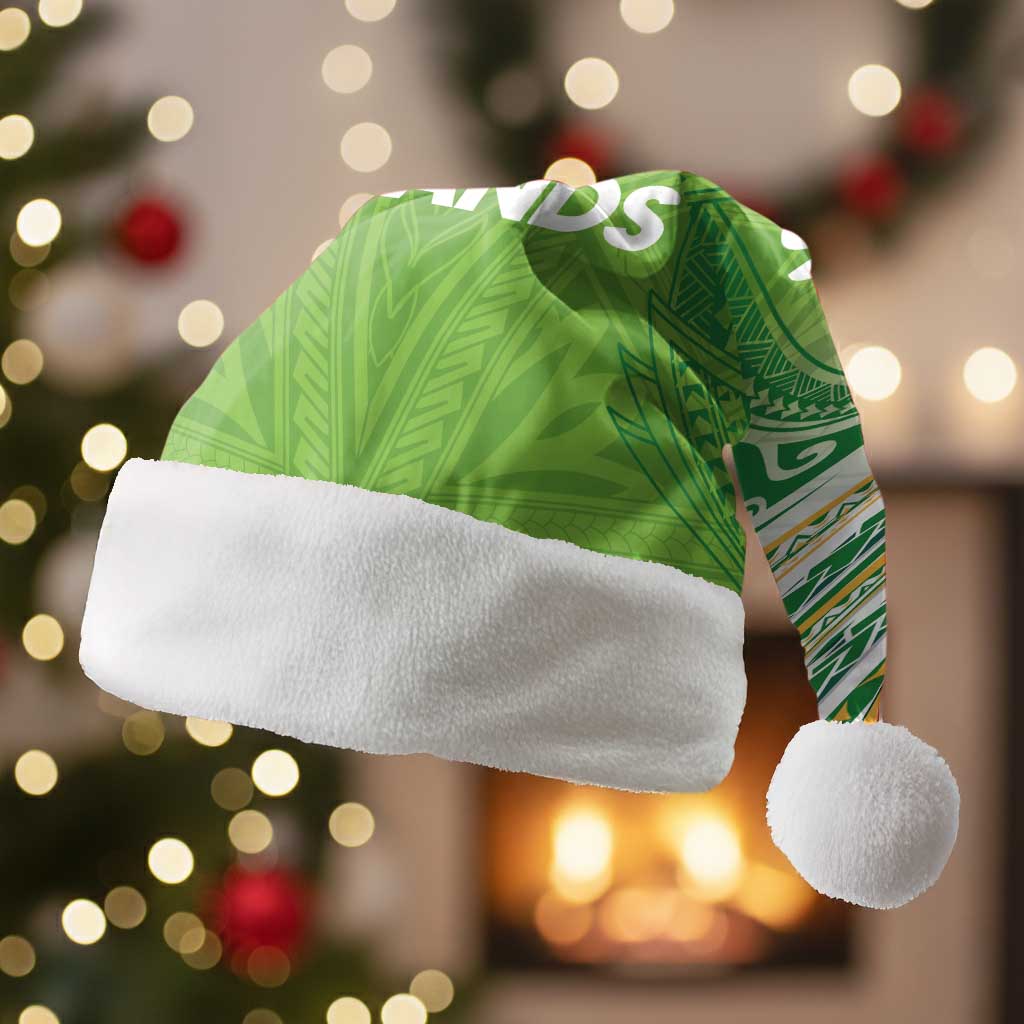 Cook Islands Rugby League Christmas Santa Hat Tatau Tribal Motifs-Light Green Color LT03 Without Fur Green - Polynesian Pride