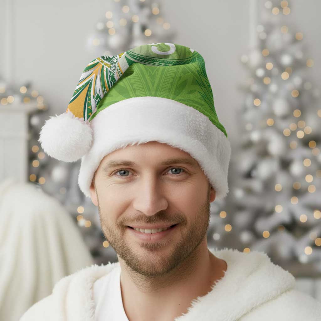 Cook Islands Rugby League Christmas Santa Hat Tatau Tribal Motifs-Light Green Color LT03 - Polynesian Pride