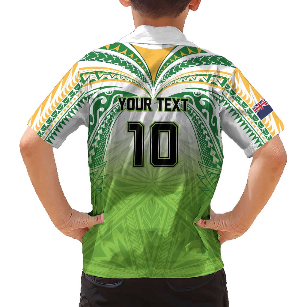 Custom Cook Islands Rugby League Family Matching Off Shoulder Maxi Dress and Hawaiian Shirt Tatau Tribal Motifs-Light Green Color LT03 - Polynesian Pride