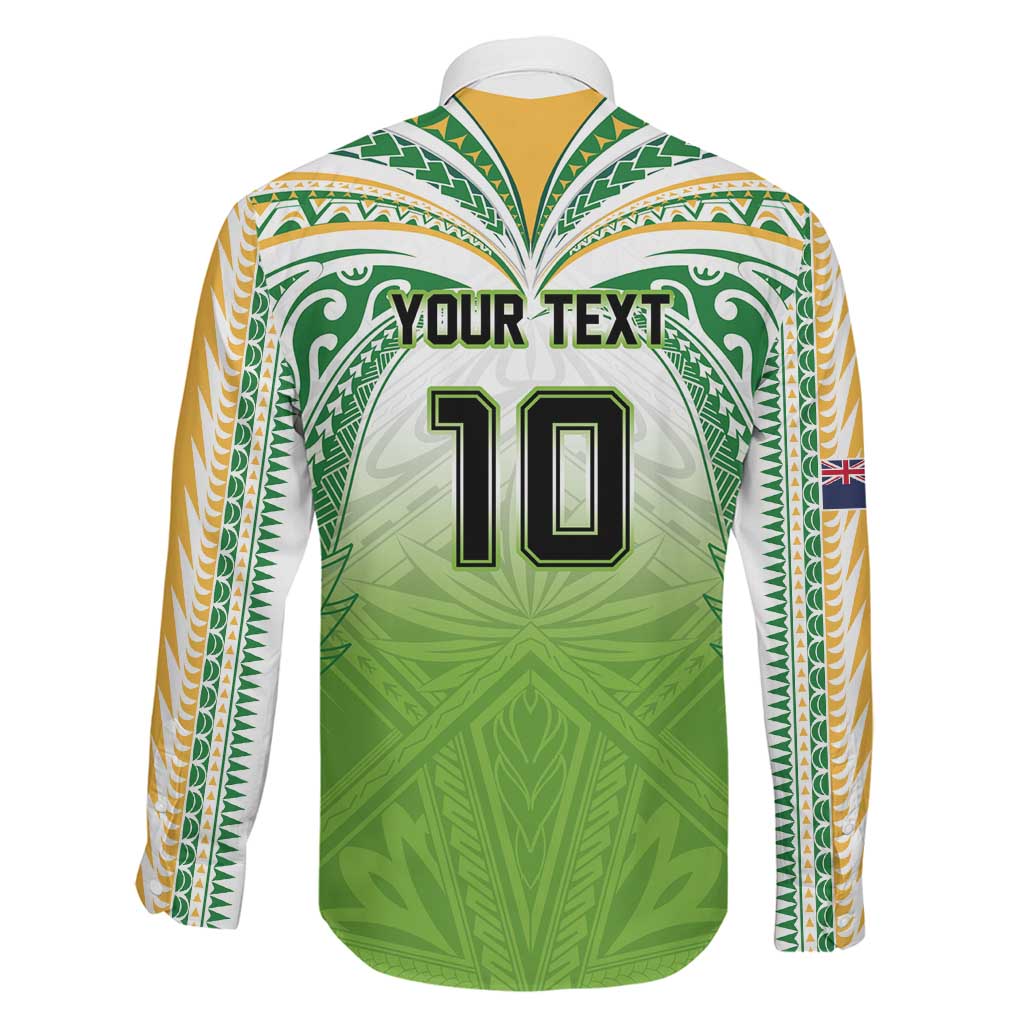 Custom Cook Islands Rugby League Family Matching Off Shoulder Short Dress and Hawaiian Shirt Tatau Tribal Motifs-Light Green Color LT03 - Polynesian Pride