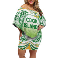 Custom Cook Islands Rugby League Family Matching Off Shoulder Short Dress and Hawaiian Shirt Tatau Tribal Motifs-Light Green Color LT03 Mom's Dress Green - Polynesian Pride