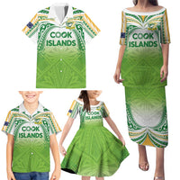 Custom Cook Islands Rugby League Family Matching Puletasi and Hawaiian Shirt Tatau Tribal Motifs-Light Green Color LT03 - Polynesian Pride