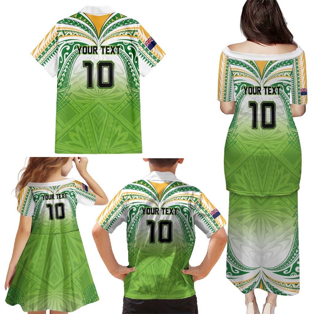 Custom Cook Islands Rugby League Family Matching Puletasi and Hawaiian Shirt Tatau Tribal Motifs-Light Green Color LT03 - Polynesian Pride