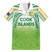 Custom Cook Islands Rugby League Family Matching Puletasi and Hawaiian Shirt Tatau Tribal Motifs-Light Green Color LT03 Dad's Shirt - Short Sleeve Green - Polynesian Pride