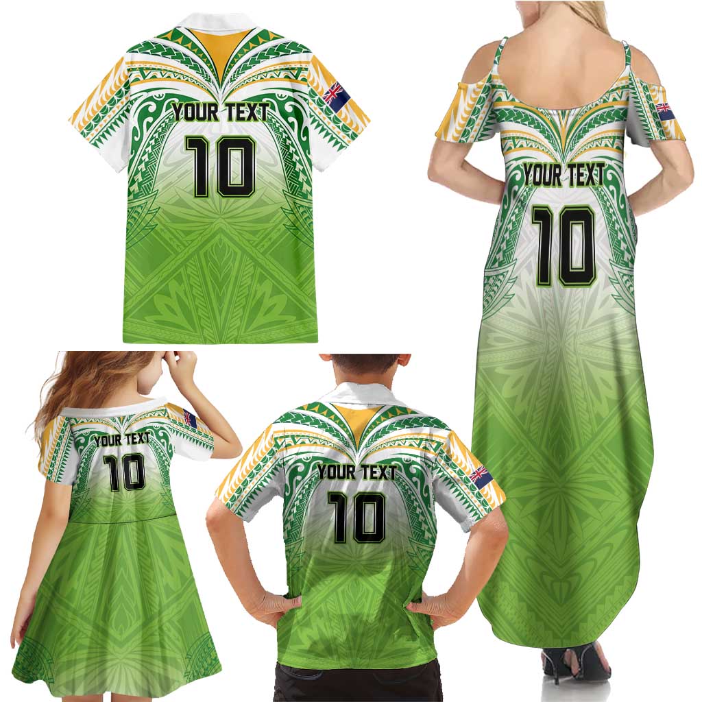 Custom Cook Islands Rugby League Family Matching Summer Maxi Dress and Hawaiian Shirt Tatau Tribal Motifs-Light Green Color LT03 - Polynesian Pride