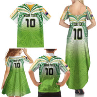 Custom Cook Islands Rugby League Family Matching Summer Maxi Dress and Hawaiian Shirt Tatau Tribal Motifs-Light Green Color LT03 - Polynesian Pride
