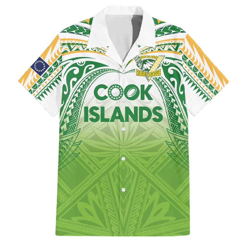 Custom Cook Islands Rugby League Family Matching Summer Maxi Dress and Hawaiian Shirt Tatau Tribal Motifs-Light Green Color LT03 Dad's Shirt - Short Sleeve Green - Polynesian Pride
