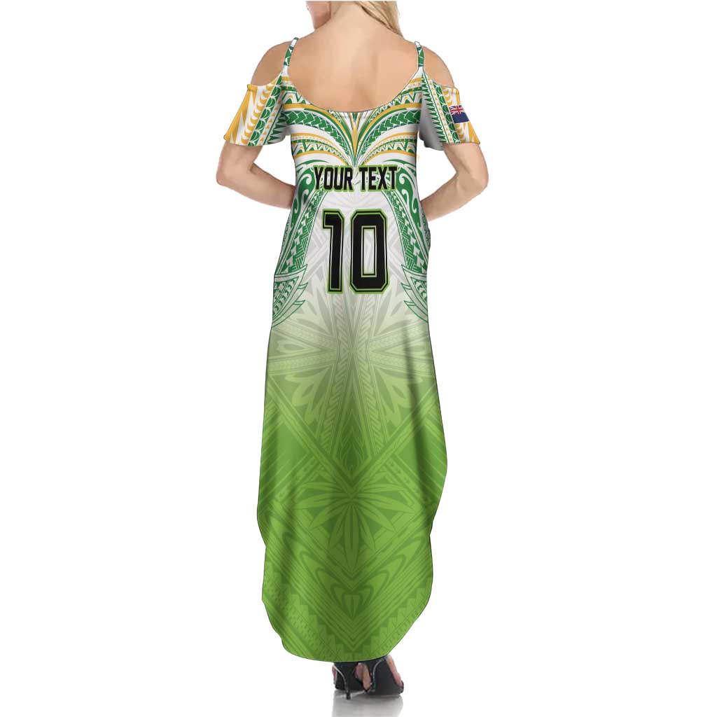 Custom Cook Islands Rugby League Family Matching Summer Maxi Dress and Hawaiian Shirt Tatau Tribal Motifs-Light Green Color LT03 - Polynesian Pride