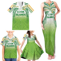 Custom Cook Islands Rugby League Family Matching Tank Maxi Dress and Hawaiian Shirt Tatau Tribal Motifs-Light Green Color LT03 - Polynesian Pride