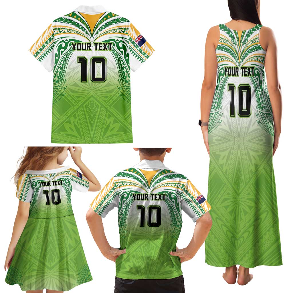 Custom Cook Islands Rugby League Family Matching Tank Maxi Dress and Hawaiian Shirt Tatau Tribal Motifs-Light Green Color LT03 - Polynesian Pride