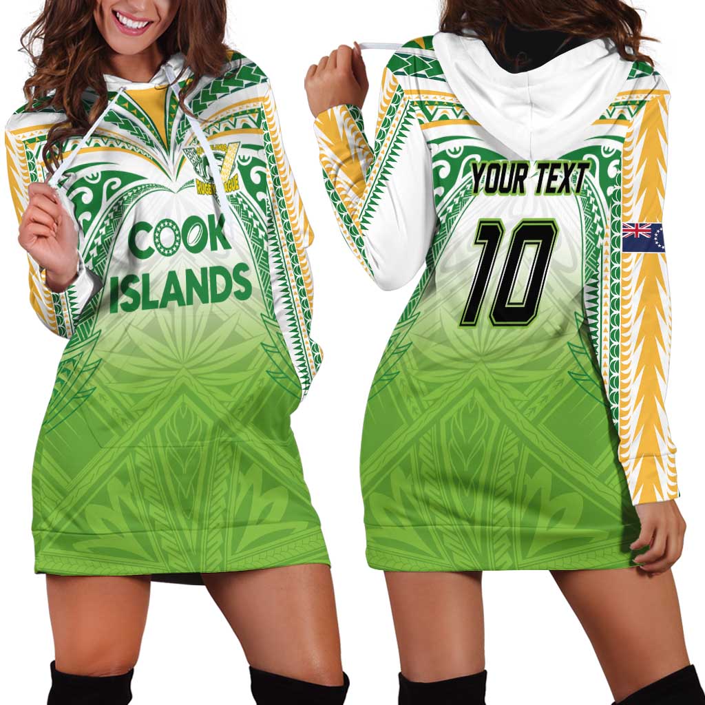 Custom Cook Islands Rugby League Hoodie Dress Tatau Tribal Motifs-Light Green Color LT03 - Polynesian Pride