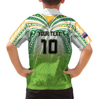 Custom Cook Islands Rugby League Kid Hawaiian Shirt Tatau Tribal Motifs-Light Green Color LT03 - Polynesian Pride