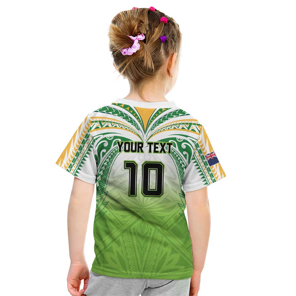 Custom Cook Islands Rugby League Kid T Shirt Tatau Tribal Motifs-Light Green Color - Polynesian Pride