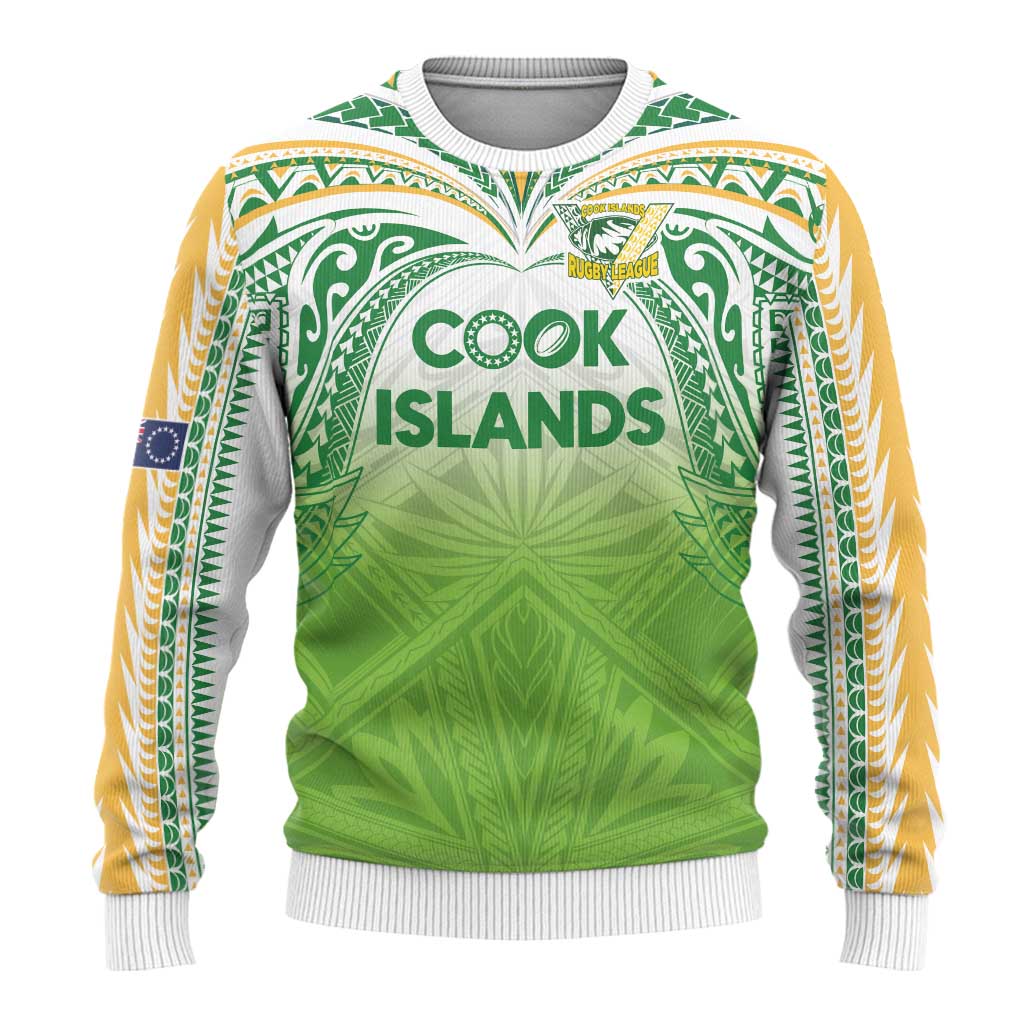 Custom Cook Islands Rugby League Ugly Christmas Sweater Tatau Tribal Motifs-Light Green Color LT03 - Polynesian Pride