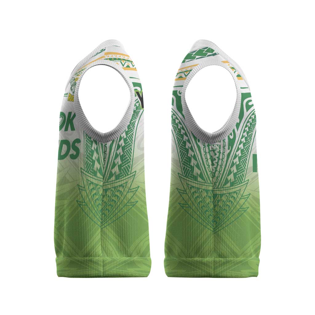 Custom Cook Islands Rugby League Christmas Knitted V-Neck Vest Tatau Tribal Motifs-Light Green Color LT03 - Polynesian Pride