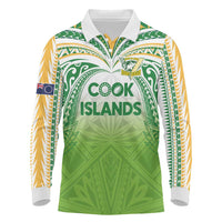 Custom Cook Islands Rugby League Long Sleeve Polo Shirt Tatau Tribal Motifs-Light Green Color LT03 Green - Polynesian Pride