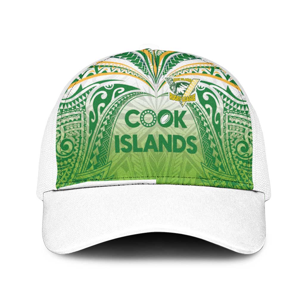 Cook Islands Rugby League Mesh Trucker Cap Tatau Tribal Motifs-Light Green Color - Polynesian Pride