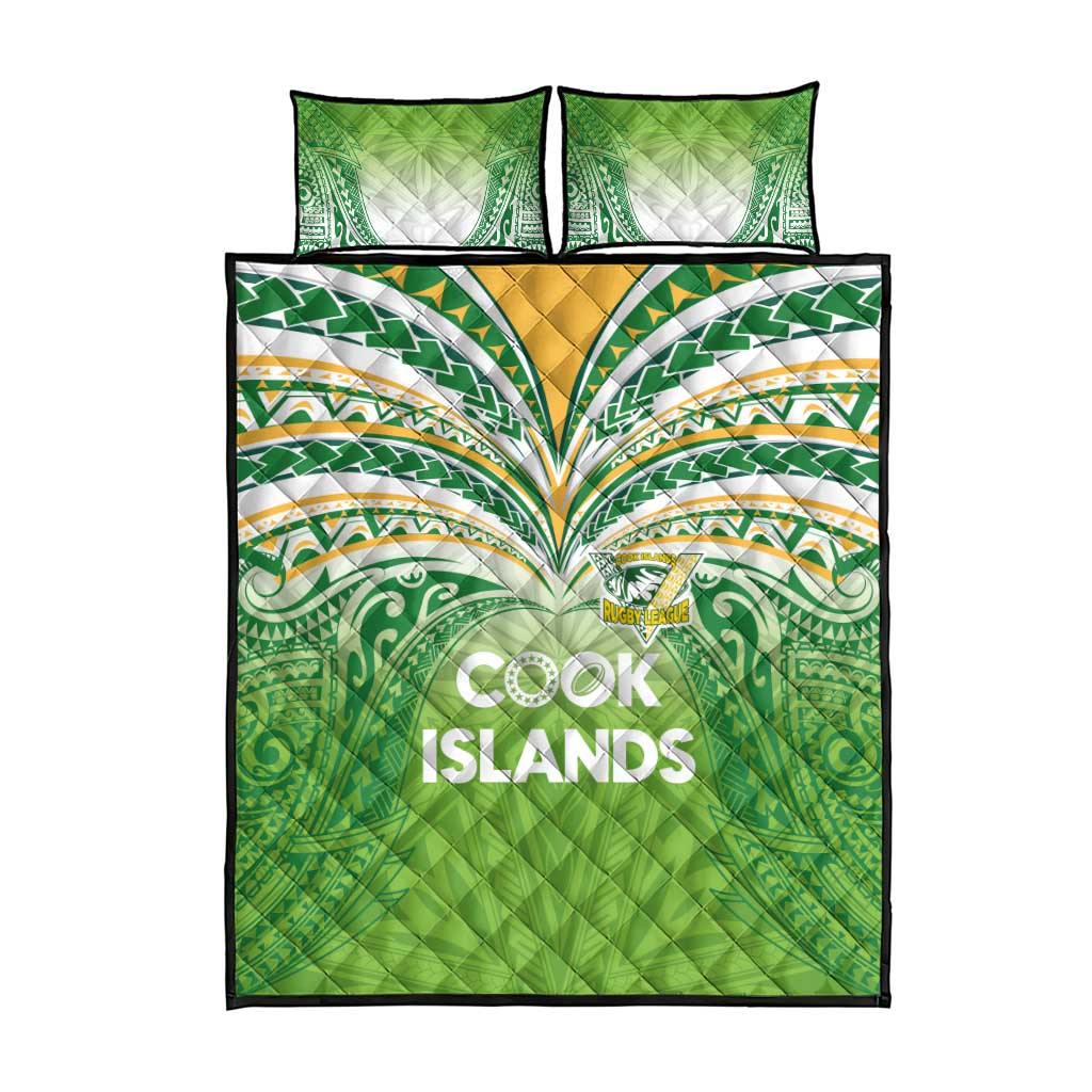 Cook Islands Rugby League Quilt Bed Set Tatau Tribal Motifs-Light Green Color - Polynesian Pride
