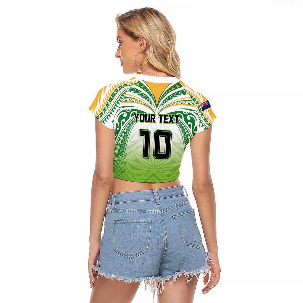 Custom Cook Islands Rugby League Raglan Cropped T Shirt Tatau Tribal Motifs-Light Green Color - Polynesian Pride