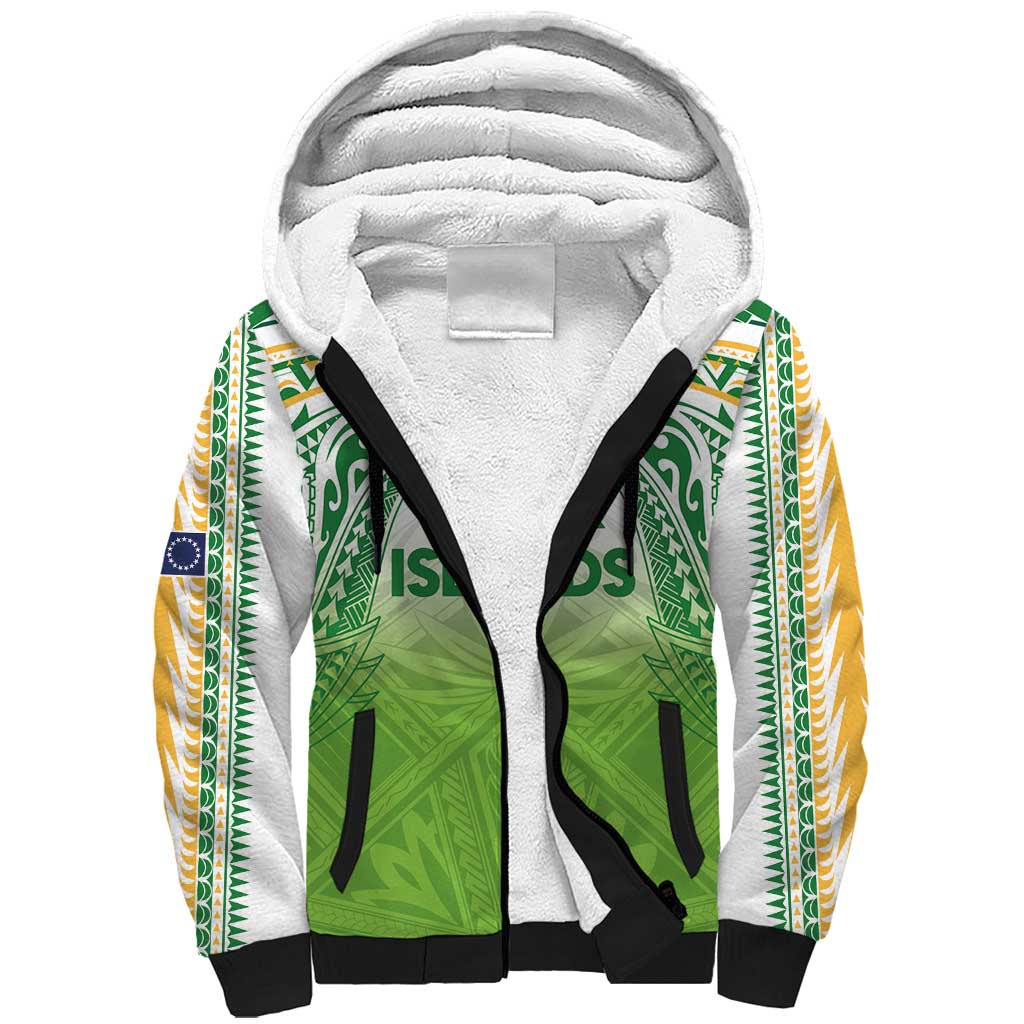 Custom Cook Islands Rugby League Sherpa Hoodie Tatau Tribal Motifs-Light Green Color LT03 Unisex Green - Polynesian Pride