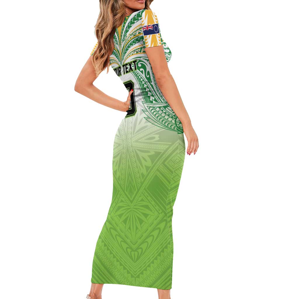 Custom Cook Islands Rugby League Short Sleeve Bodycon Dress Tatau Tribal Motifs-Light Green Color LT03 - Polynesian Pride