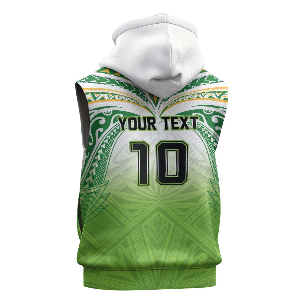 Custom Cook Islands Rugby League Sleeveless Zip Hoodie Tatau Tribal Motifs-Light Green Color LT03 - Polynesian Pride