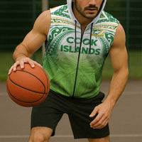 Custom Cook Islands Rugby League Sleeveless Zip Hoodie Tatau Tribal Motifs-Light Green Color LT03 - Polynesian Pride