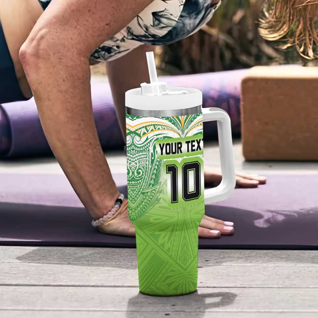 Custom Cook Islands Rugby League Tumbler With Handle Tatau Tribal Motifs-Light Green Color - Polynesian Pride