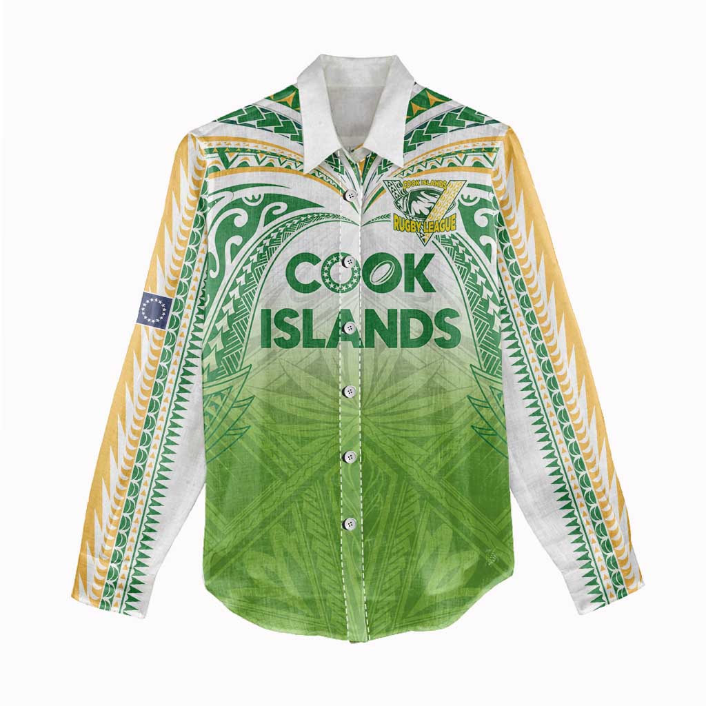 Custom Cook Islands Rugby League Women Casual Shirt Tatau Tribal Motifs-Light Green Color LT03 - Polynesian Pride