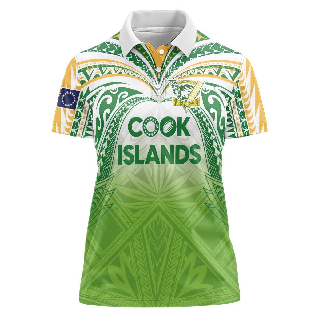 Custom Cook Islands Rugby League Women Polo Shirt Tatau Tribal Motifs-Light Green Color - Polynesian Pride