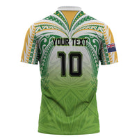 Custom Cook Islands Rugby League Zipper Polo Shirt Tatau Tribal Motifs-Light Green Color LT03 - Polynesian Pride