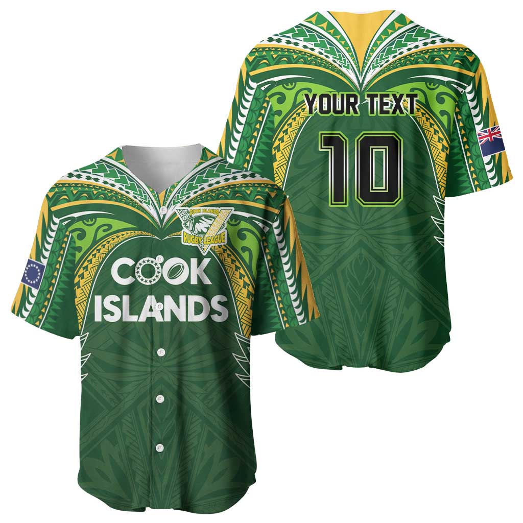 Custom Cook Islands Rugby League Baseball Jersey Tatau Tribal Motifs-Dark Green Color - Polynesian Pride