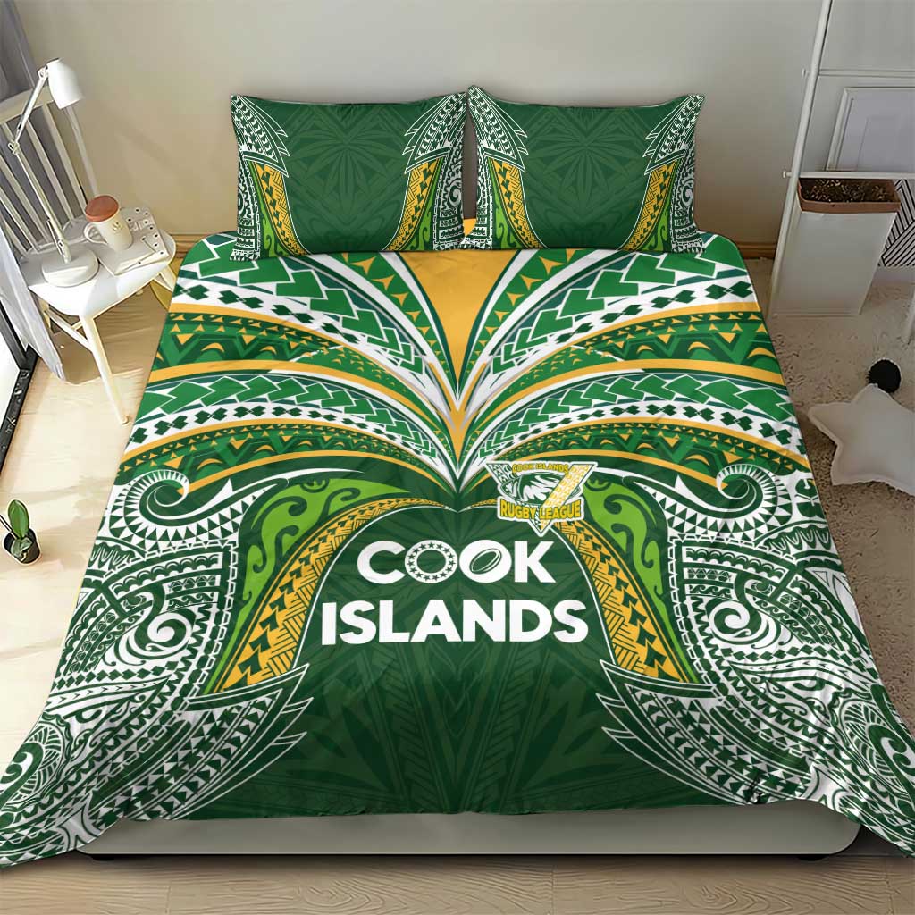 Cook Islands Rugby League Bedding Set Tatau Tribal Motifs-Dark Green Color - Polynesian Pride