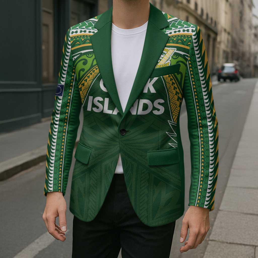 Custom Cook Islands Rugby League Blazer Tatau Tribal Motifs-Dark Green Color - Polynesian Pride