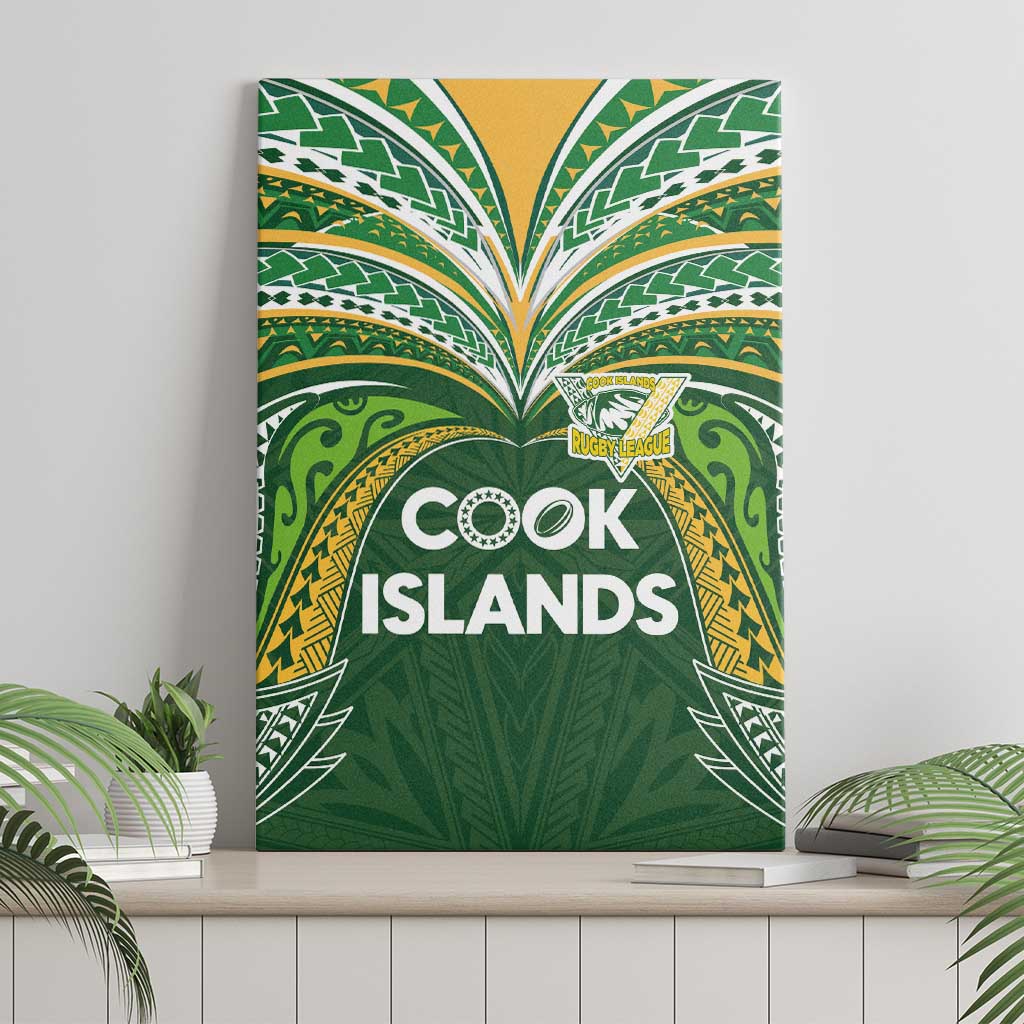 Cook Islands Rugby League Canvas Wall Art Tatau Tribal Motifs-Dark Green Color LT03 - Polynesian Pride