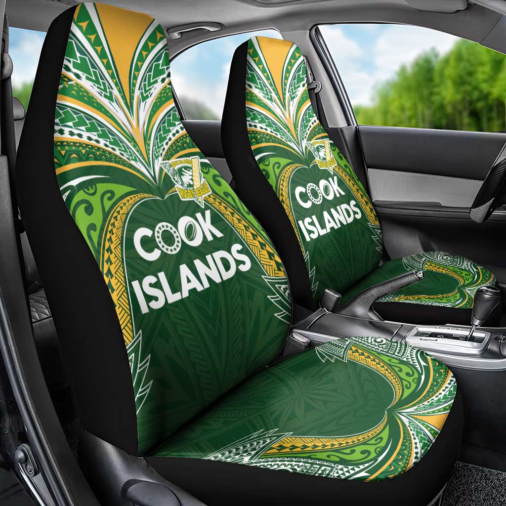 Cook Islands Rugby League Car Seat Cover Tatau Tribal Motifs-Dark Green Color LT03 - Polynesian Pride