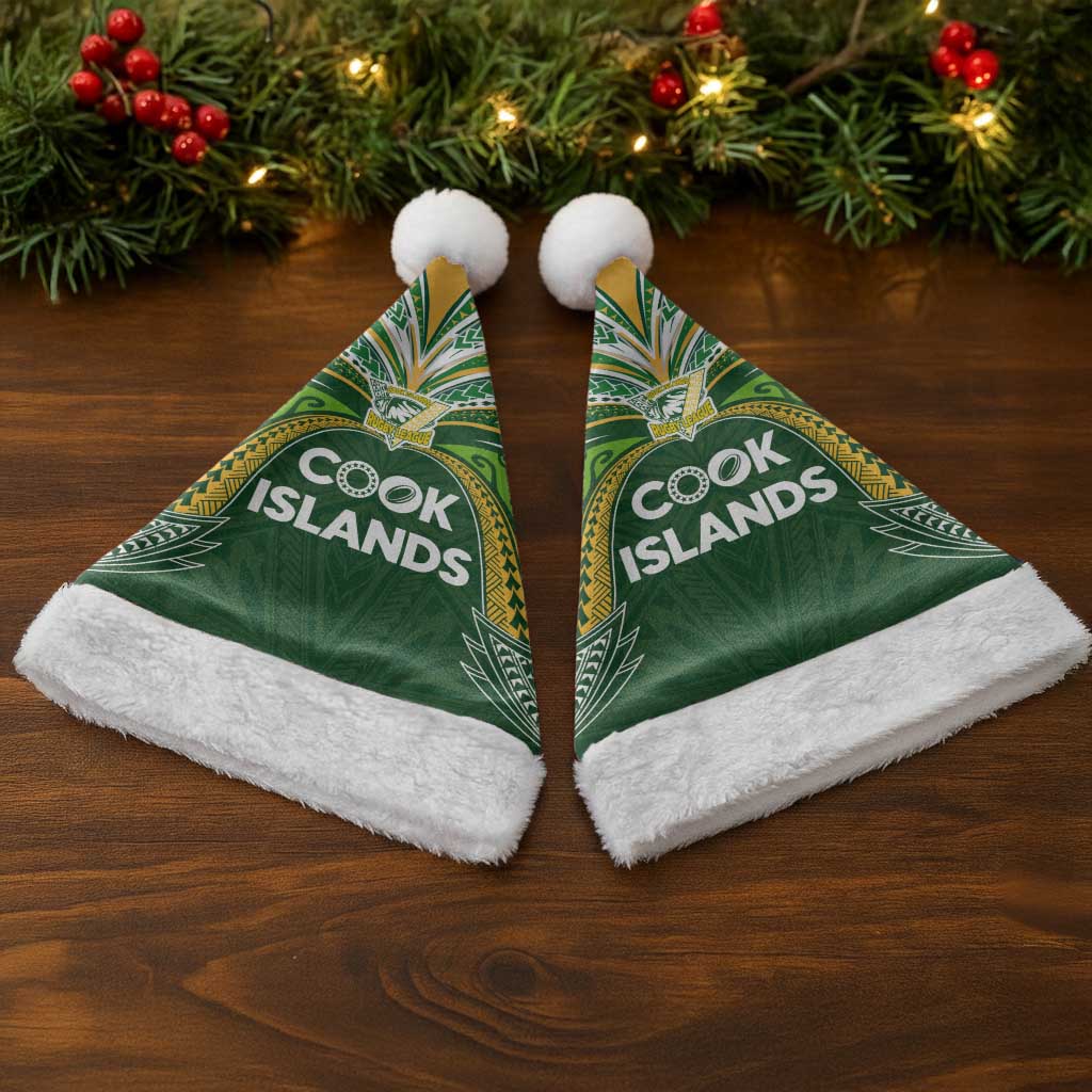 Cook Islands Rugby League Christmas Santa Hat Tatau Tribal Motifs-Dark Green Color LT03 - Polynesian Pride