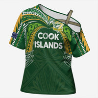 Custom Cook Islands Rugby League Cross Shoulder Shirt Tatau Tribal Motifs-Dark Green Color LT03 Female Green - Polynesian Pride