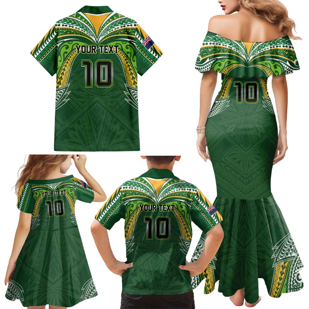 Custom Cook Islands Rugby League Family Matching Mermaid Dress and Hawaiian Shirt Tatau Tribal Motifs-Dark Green Color LT03 - Polynesian Pride