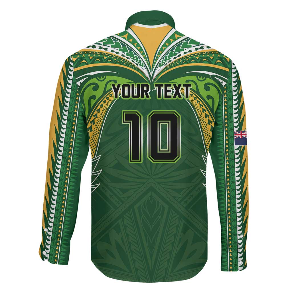 Custom Cook Islands Rugby League Family Matching Off Shoulder Maxi Dress and Hawaiian Shirt Tatau Tribal Motifs-Dark Green Color LT03 - Polynesian Pride