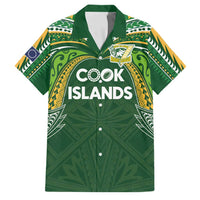 Custom Cook Islands Rugby League Family Matching Puletasi and Hawaiian Shirt Tatau Tribal Motifs-Dark Green Color LT03 Dad's Shirt - Short Sleeve Green - Polynesian Pride