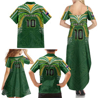 Custom Cook Islands Rugby League Family Matching Summer Maxi Dress and Hawaiian Shirt Tatau Tribal Motifs-Dark Green Color LT03 - Polynesian Pride